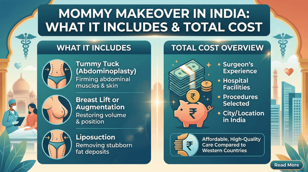 Mommy makeover in India including tummy tuck breast lift and liposuction