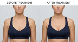 Before and after results of non-surgical breast lift treatment in Lucknow showing improved firmness