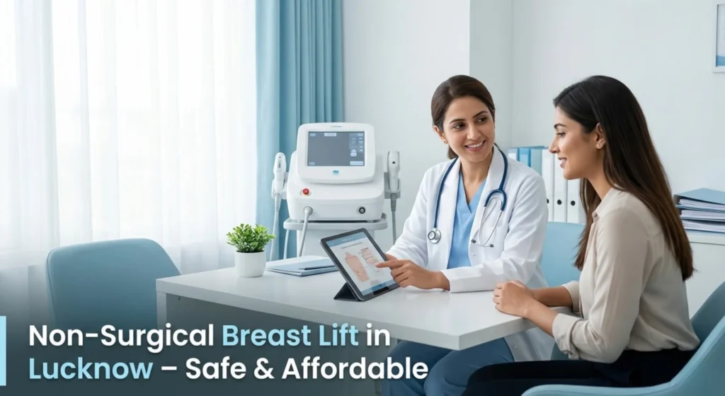 Non-surgical breast lift Lucknow using HIFU and thread lift by expert doctor